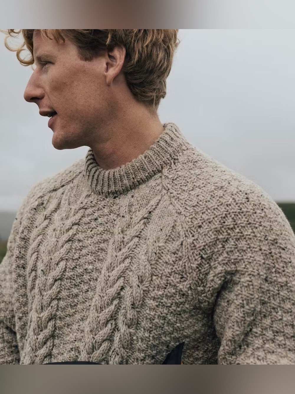 Finisterre Men’s Pure New Wool Cable Knit Oat Beige Fisherman Sweater Medium - Picture 5 of 14